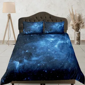 Stars blue galaxy bedding, 3D outer space bedding set full, cosmic duvet cover king, queen, dorm bedding, toddler bedding aesthetic duvet