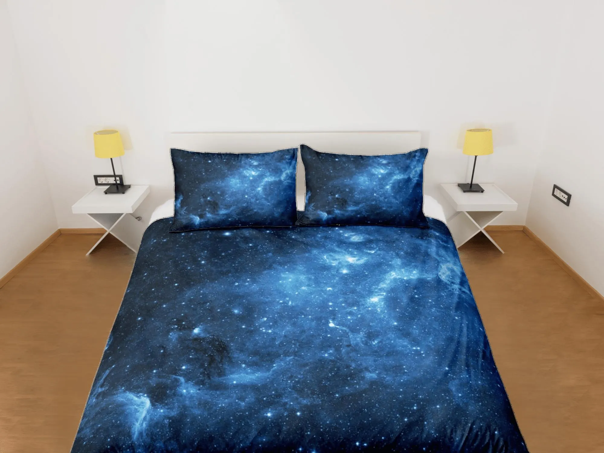 Stars blue galaxy bedding, 3D outer space bedding set full, cosmic duvet cover king, queen, dorm bedding, toddler bedding aesthetic duvet