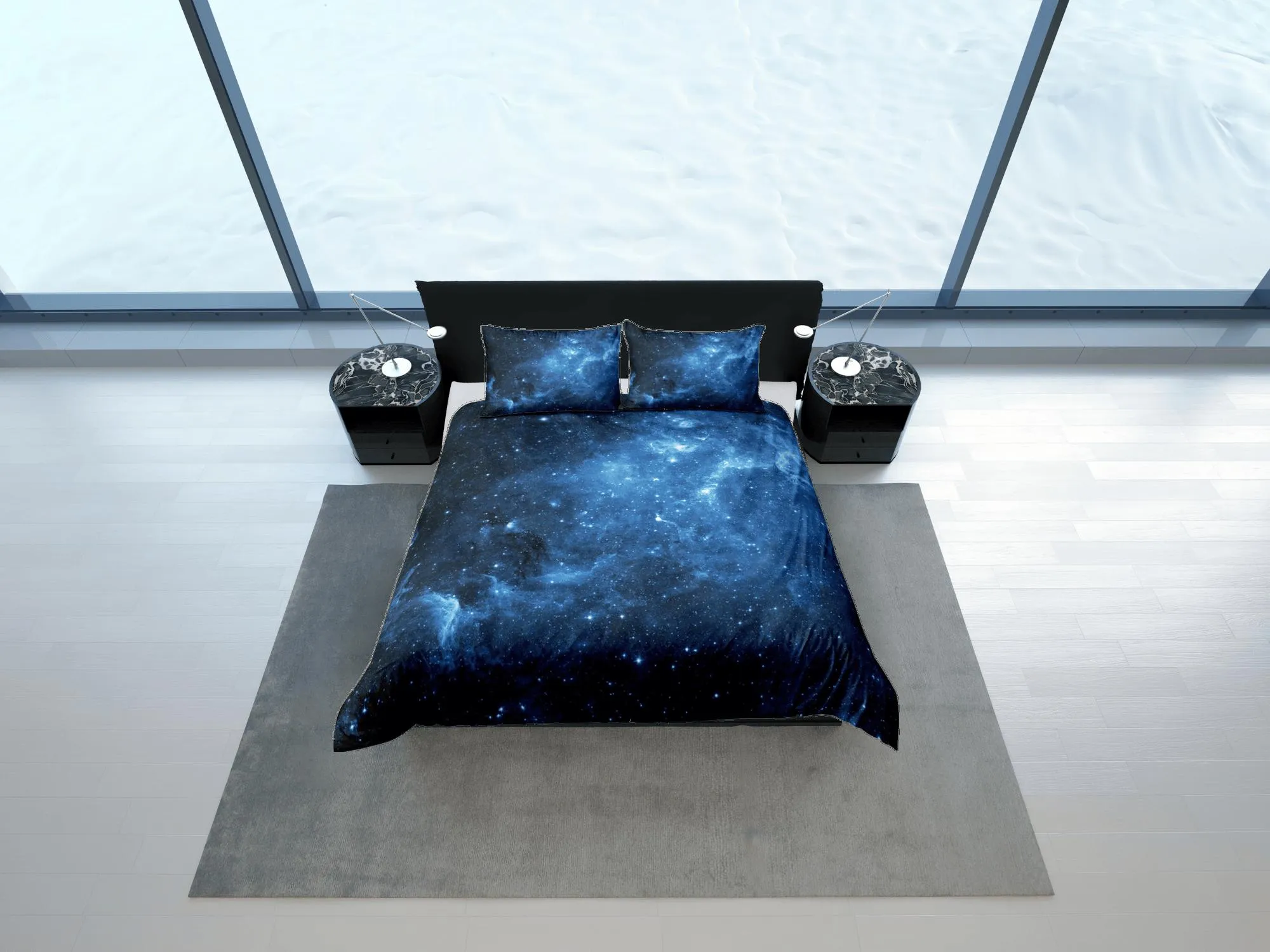 Stars blue galaxy bedding, 3D outer space bedding set full, cosmic duvet cover king, queen, dorm bedding, toddler bedding aesthetic duvet