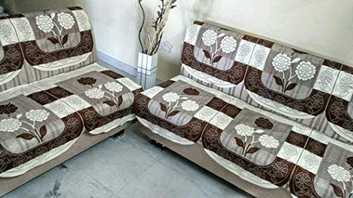 STITCHNEST 10 Piece Net Cotton 10 Seater Sofa Cover Set - Brown