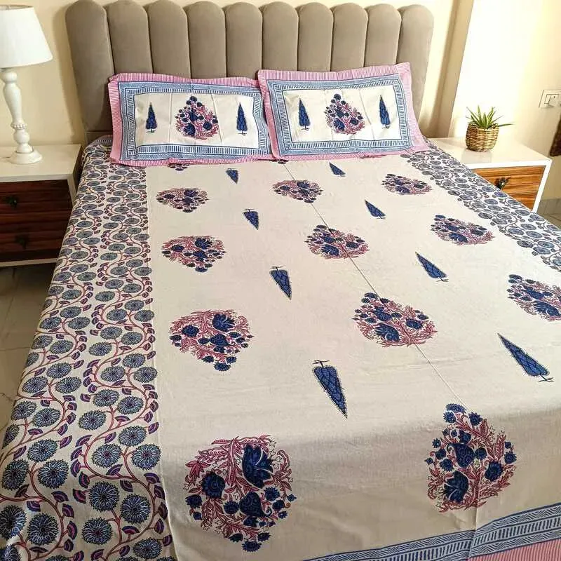 Surajmukhi Cotton Bedding Set With Pillow Covers | Double Size | 90 x 108 Inches