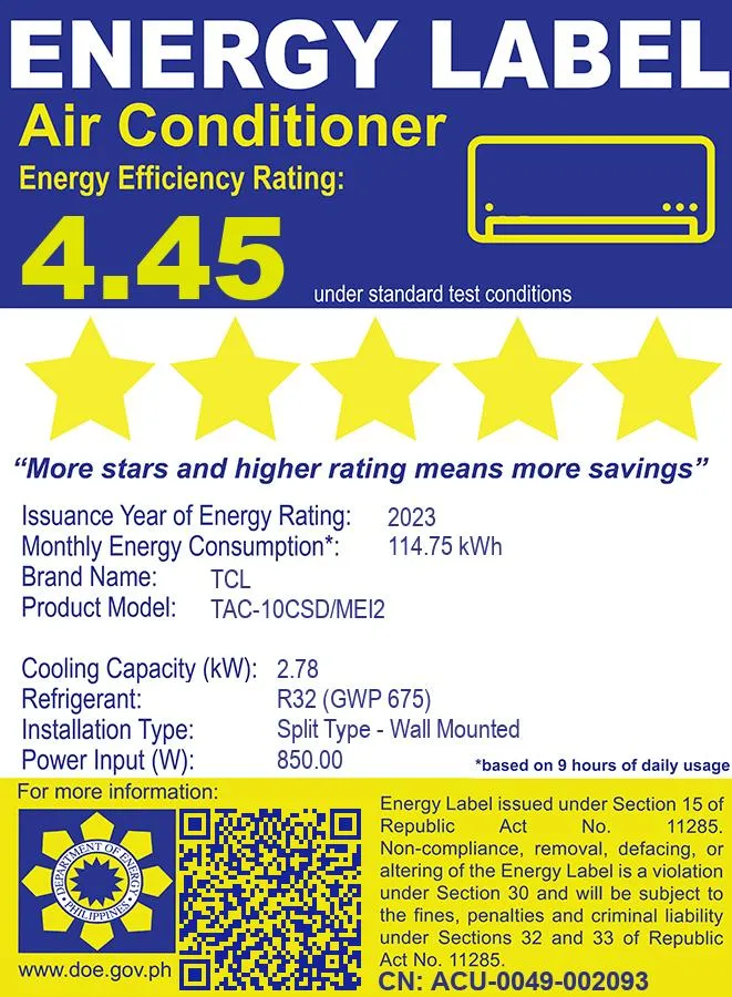 TAC-10CSD/MEI2 TCL 1.0HP SPLIT IOT INV AC UV
