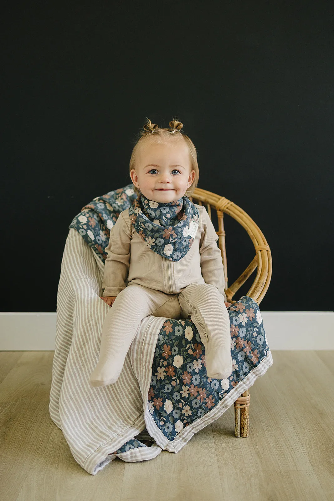 Taupe Stripe   Midnight Floral Muslin Quilt