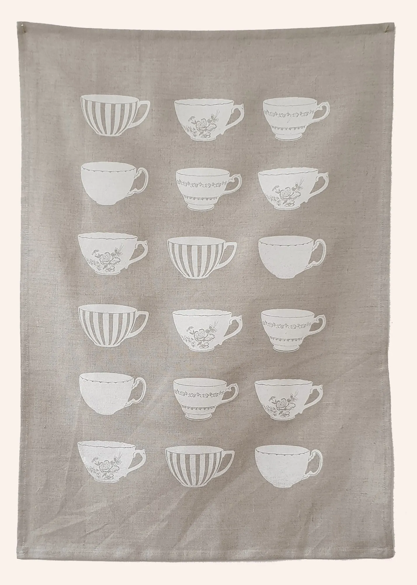 Tea cup natural linen tea towel