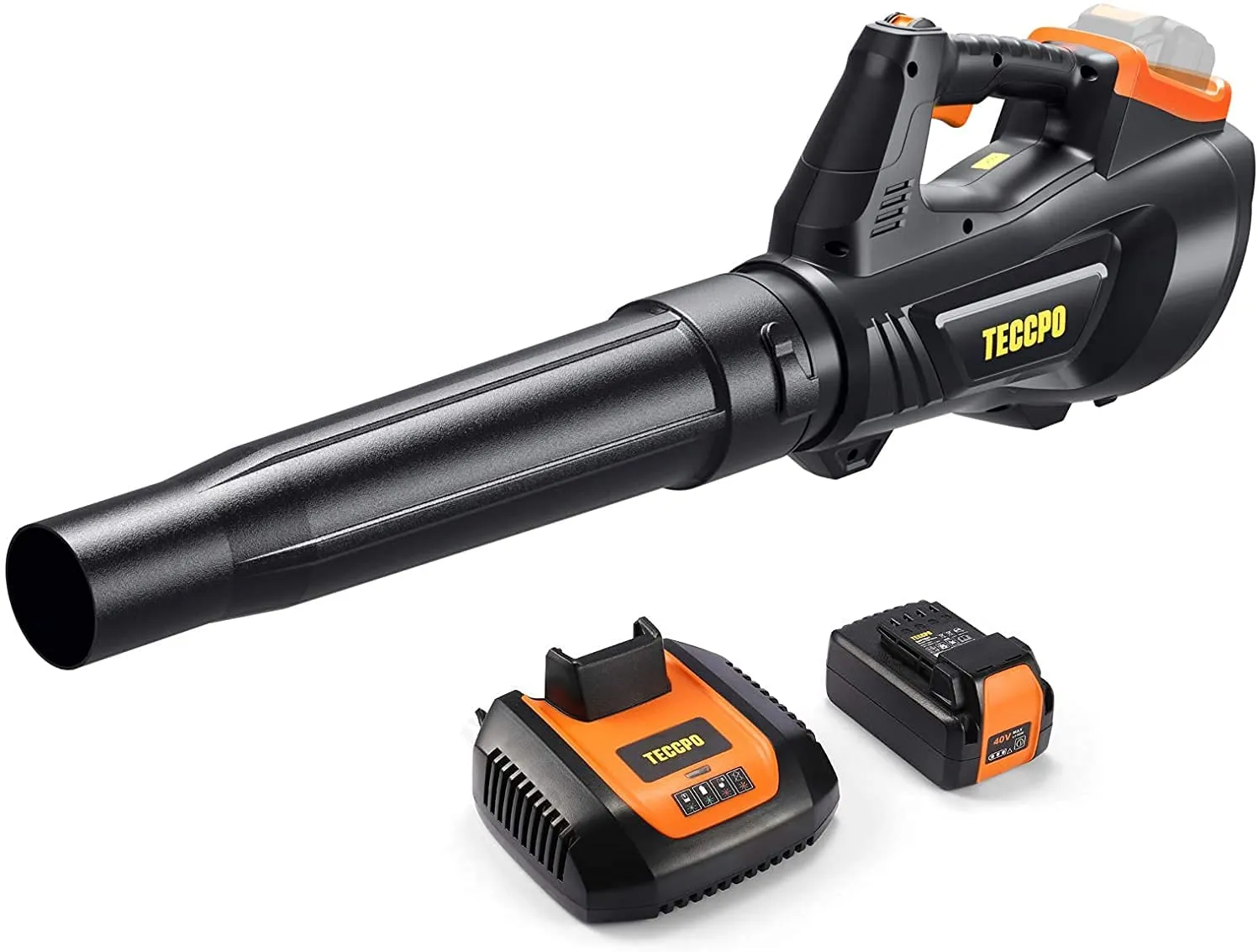 TECCPO 40V Cordless Brushless Leaf Blower, 420 CFM/110 MPH, Samsung 2.5Ah Battery and Charger Included, Fast Installation, 5-Speed Axial Blower, for Lawn Care and Snow Blowing -TDLB4025A