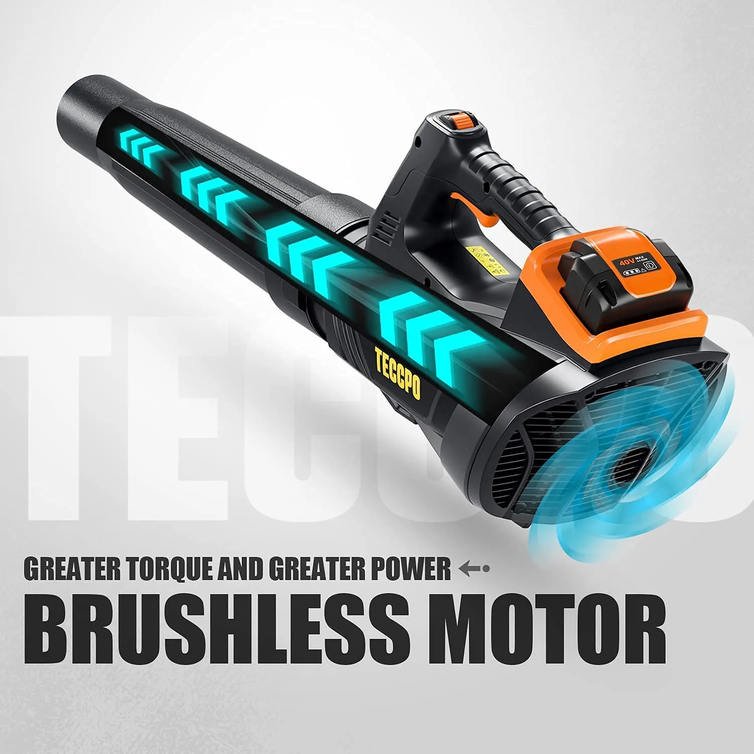 TECCPO 40V Cordless Brushless Leaf Blower, 420 CFM/110 MPH, Samsung 2.5Ah Battery and Charger Included, Fast Installation, 5-Speed Axial Blower, for Lawn Care and Snow Blowing -TDLB4025A