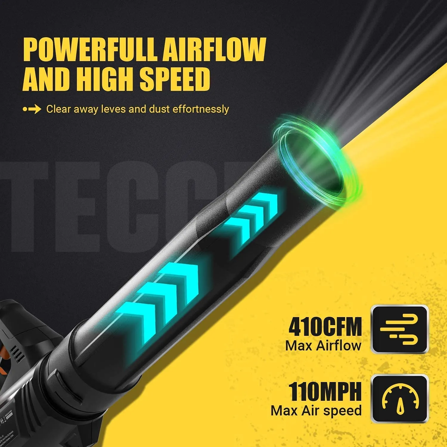 TECCPO 40V Cordless Brushless Leaf Blower, 420 CFM/110 MPH, Samsung 2.5Ah Battery and Charger Included, Fast Installation, 5-Speed Axial Blower, for Lawn Care and Snow Blowing -TDLB4025A