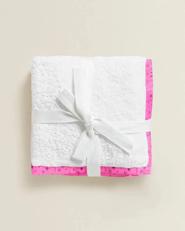 The Baby Atelier 100% Organic Pink Line Drawing Organic Junior Towel Set