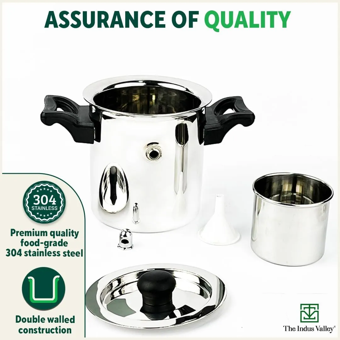 The Indus Valley Stainless Steel Milk Cooker/Boiler/Pot with Handle, Lid, Knob, Whistle | Small 13.5cm/5.3 inch, 1Ltr, 0.7kg | Induction Friendly | Nonstick, 100% Pure & Toxin-Free