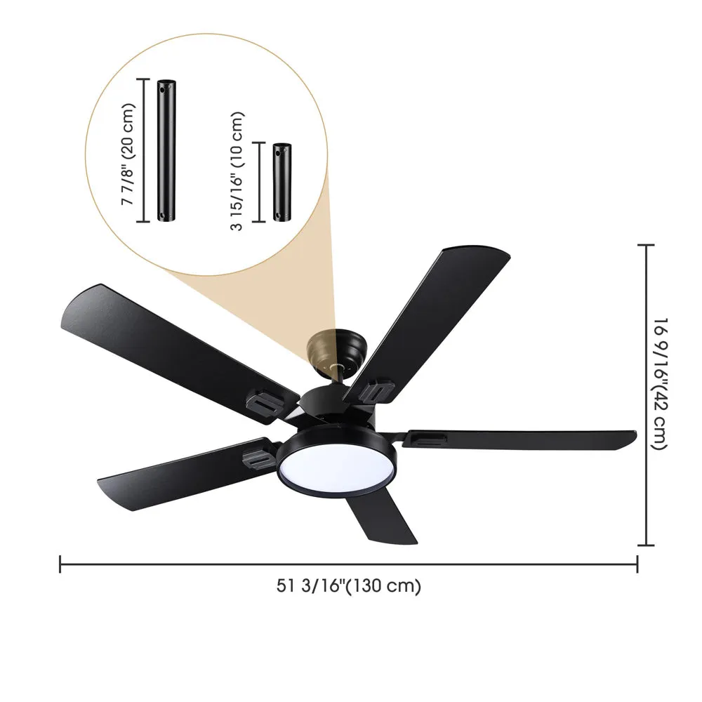 TheLAShop 52" Ceiling Fan with Lights Black 5-Blade Remote Control