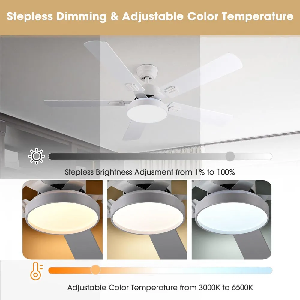 TheLAShop 52" Ceiling Fan with Lights White 5-Blade Remote Control