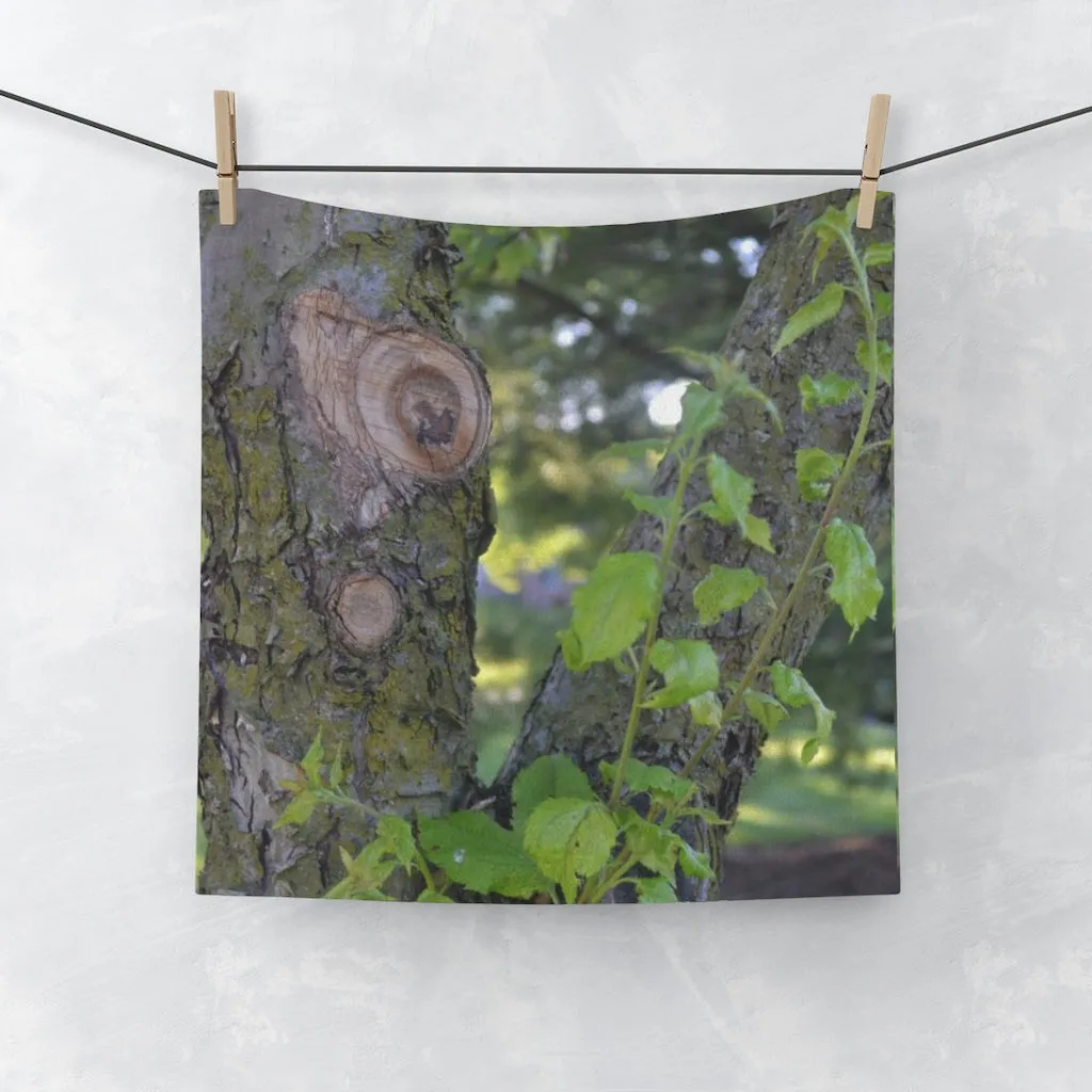 Tree Stump and Green Leaves Face Towel