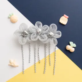 Tulle Three Flower Alligator Hair Clip- Silver