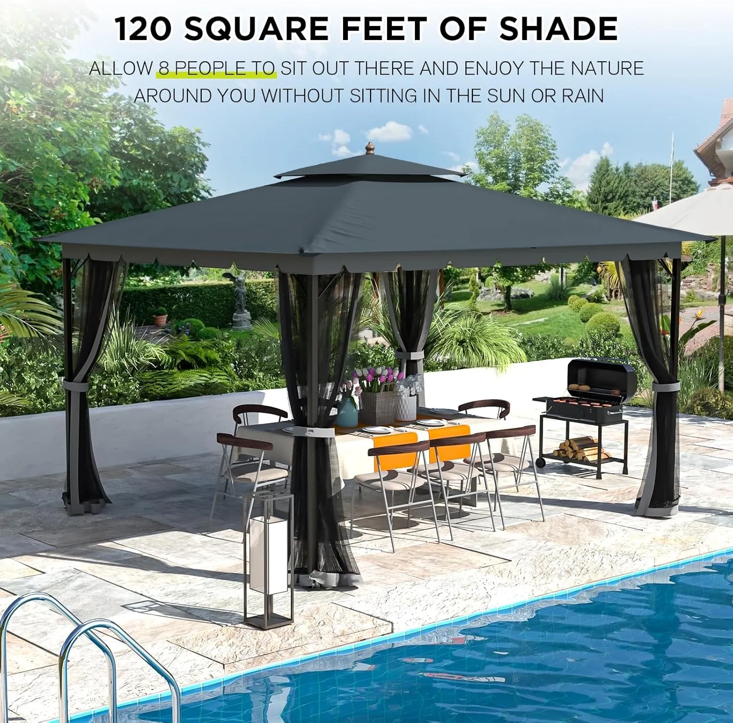 [Upgraded] 10X12 Gazebo with Mosquito Netting,Sturdy Metal Outdoor Patio Gazebo[Heavy Duty Frame],Gazebo Canopy Tent with Dual Air Roof,Patio Canopy Gazebo,Wind Resistant/Waterproof for Deck