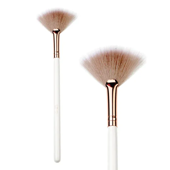 Vegan Large Fan Brush - White & Rose Gold