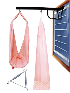 VParents Toddler Baby Swing Cradle with Mosquito Net Spring and Metal Window Cradle Hanger (Peach)