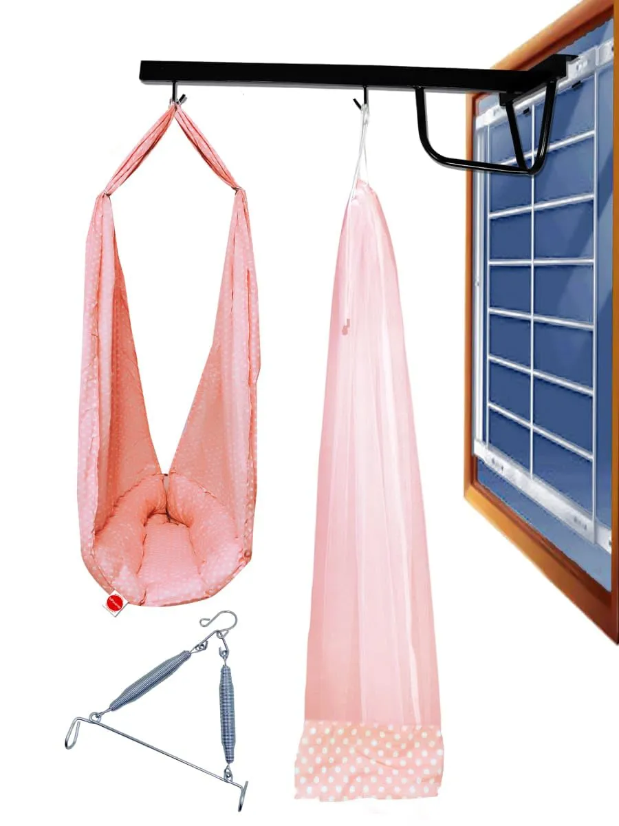 VParents Toddler Baby Swing Cradle with Mosquito Net Spring and Metal Window Cradle Hanger (Peach)