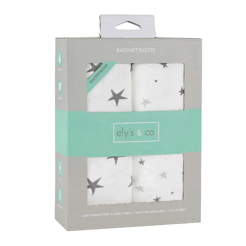 Waterproof Bassinet Sheet Set - Grey Stars