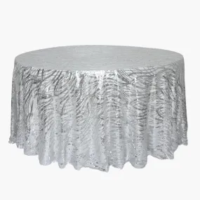 Wave Sequin Mesh Tablecloth 120" Round - Silver