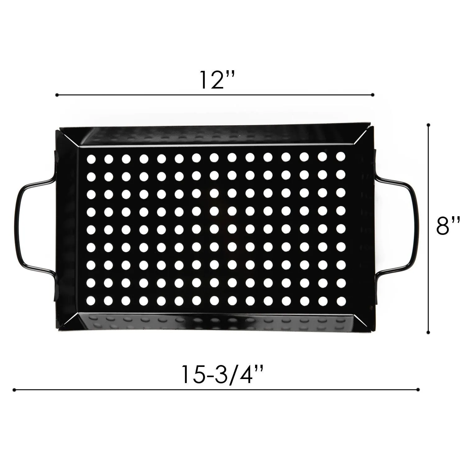 Waykea Non-stick Vegetable Grill Basket with Handle, 12-inch Rectangle Pan BBQ Accessory for Grilling Veggie, Fish, Shrimp, Meat, Camping Cookware