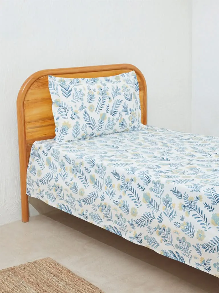 Westside Home Blue Floral Single Bed Flat Sheet and Pillowcase Set