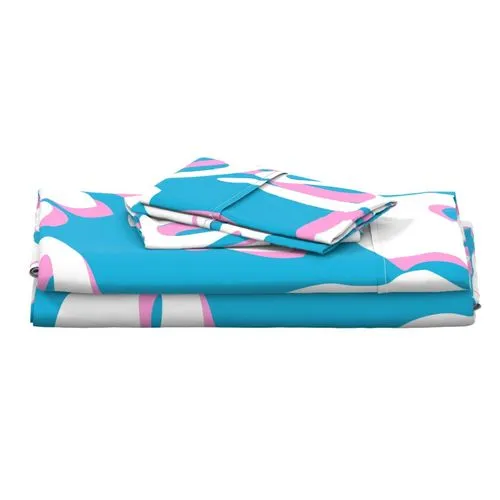 White and Soft Pink Hawaiian Flowers on Aqua Ocean Blue Sheet Set from Surfer Bedding™️ Large Scale