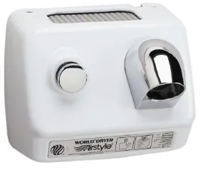 WORLD DRYER® B1-974 Airstyle™ Model B Series Hair Dryer - Cast-Iron White Finish Push Button Surface-Mounted (115V - 15 Amp)